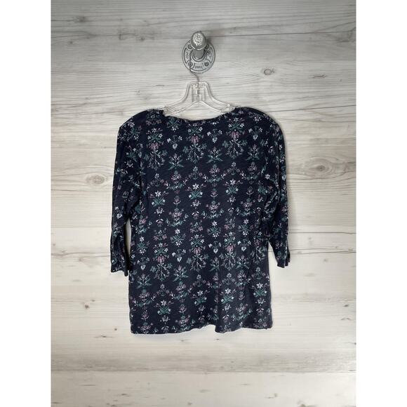 Orvis Shirt Womens Small Navy Blue Floral 3/4 Sleeve Scoop Neck Pocket 2SKL - Picture 10 of 10
